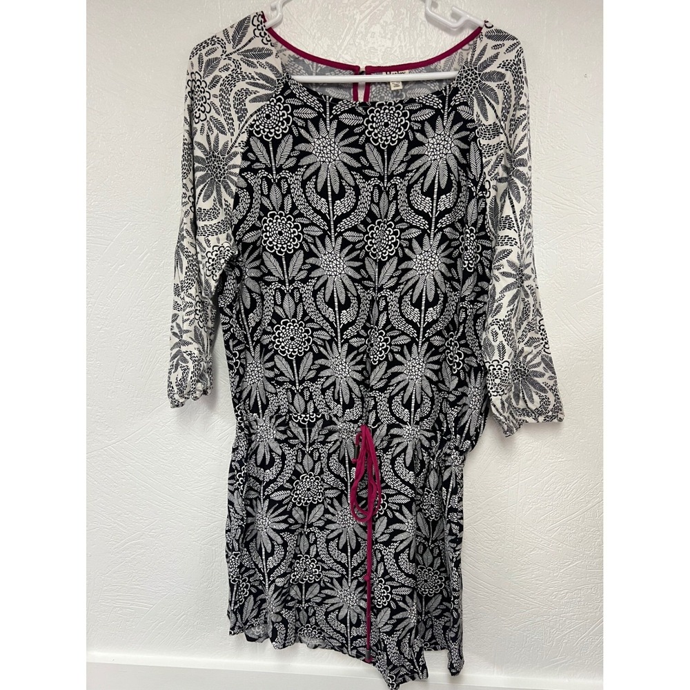 Hatley Floral Print Dress Black White Drawstring Waist XL